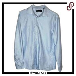 Large (16-16.5) Nicole Miller‎ Blue-White Print LS Dress Shirt